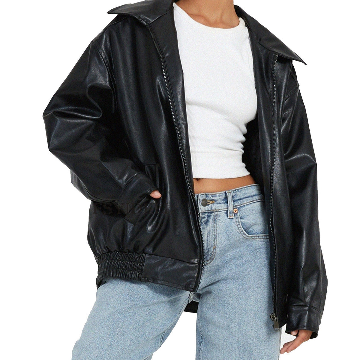 Valentina Zip-Front Leather Bomber Jacket