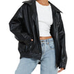 Valentina Zip-Front Leather Bomber Jacket