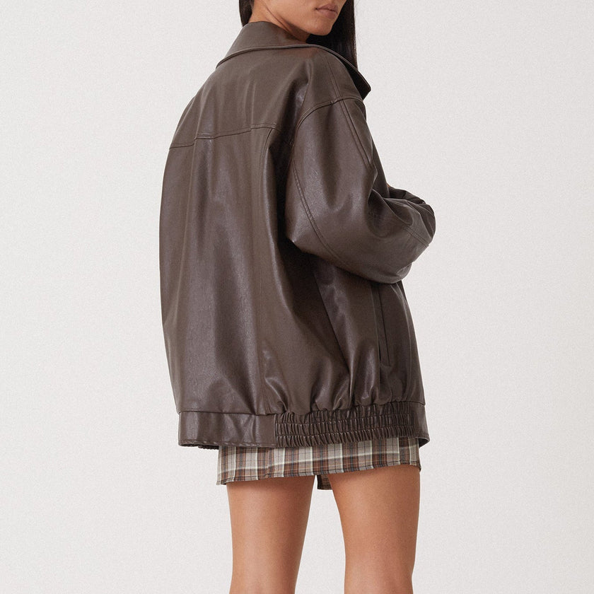 Valentina Zip-Front Leather Bomber Jacket