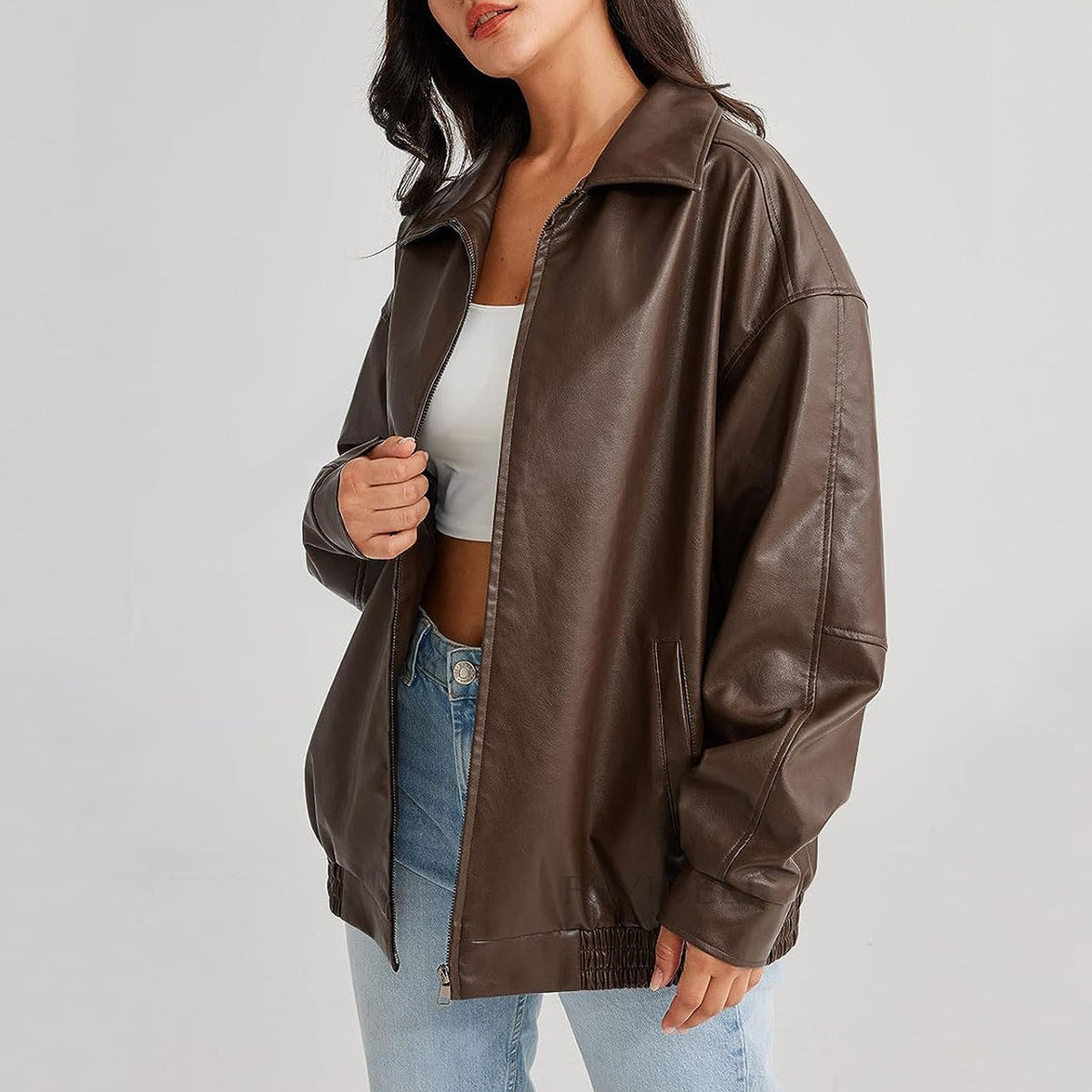 Valentina Zip-Front Leather Bomber Jacket