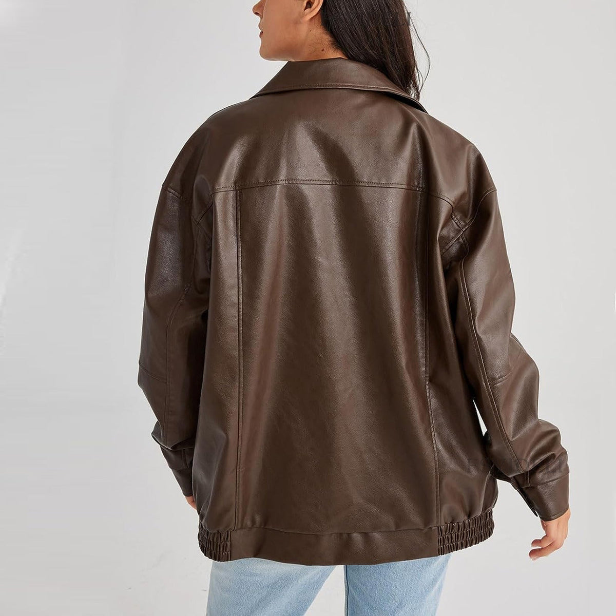Valentina Zip-Front Leather Bomber Jacket
