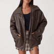 Valentina Zip-Front Leather Bomber Jacket
