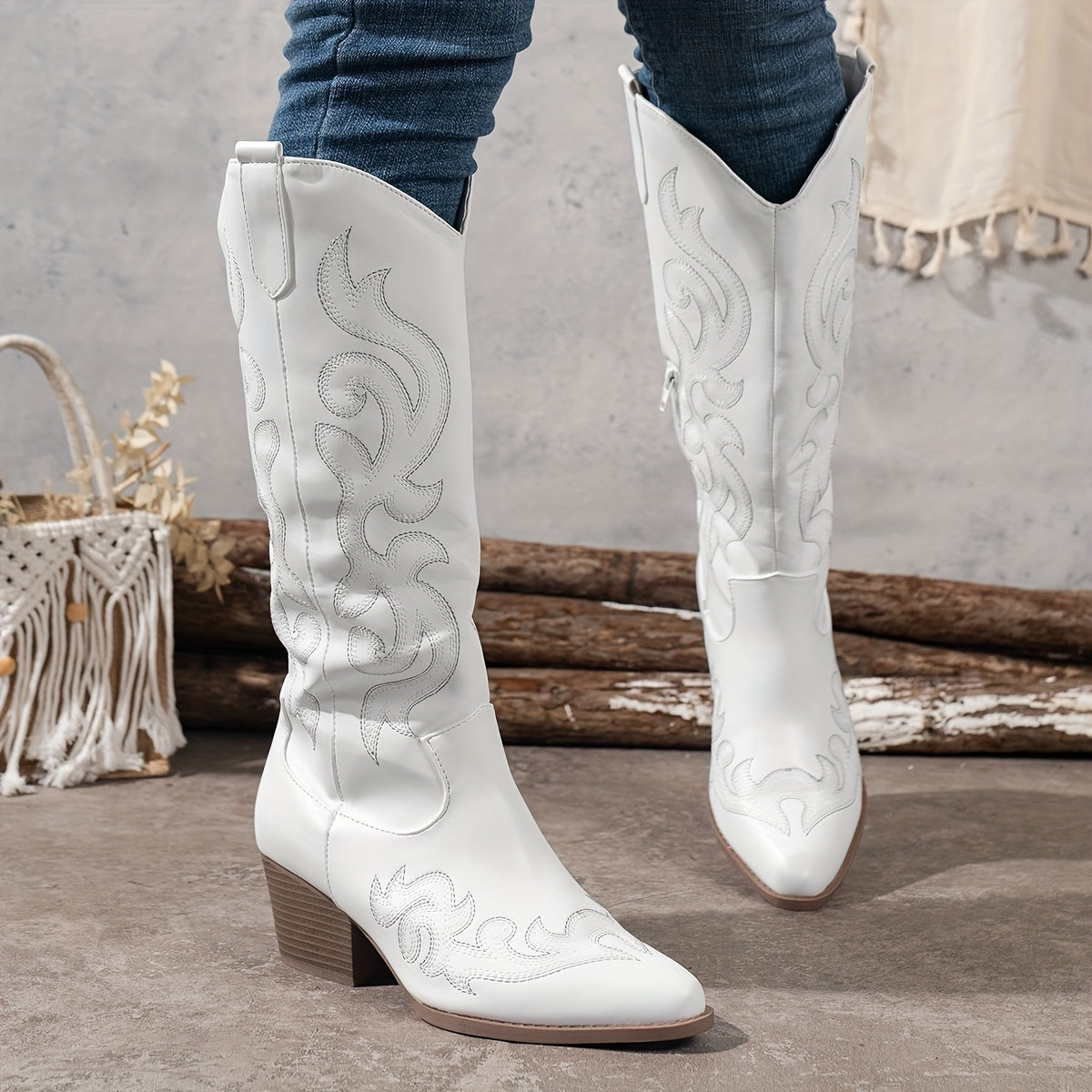 Tatiana Embroidered Knee-High Cowboy Boots