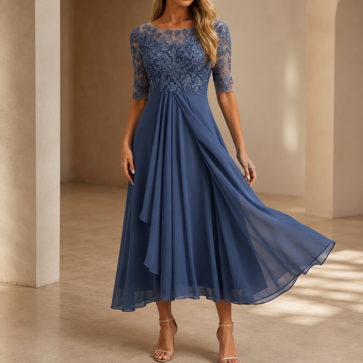 Lace Maxi Dress Long Sleeve Elegant Formal Evening Party Dress