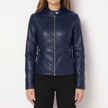Vivian Sculpted Zip-Front Biker Jacket - Blue