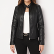 Vivian Sculpted Zip-Front Biker Jacket - Black