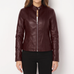 Vivian Sculpted Zip-Front Biker Jacket - Burgundy