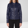 Vivian Sculpted Zip-Front Biker Jacket - Blue