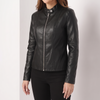 Vivian Sculpted Zip-Front Biker Jacket - Black