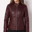 Vivian Sculpted Zip-Front Biker Jacket - Burgundy