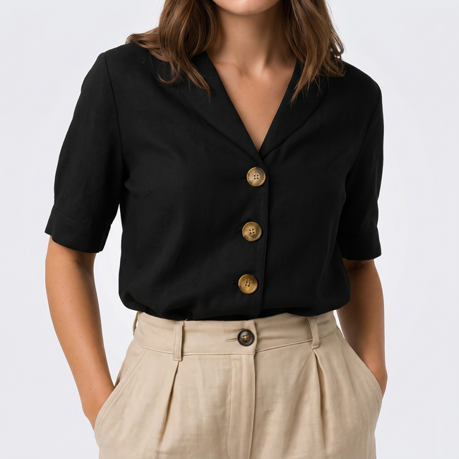 Camille Tailored Short-Sleeve Button-Up Blouse