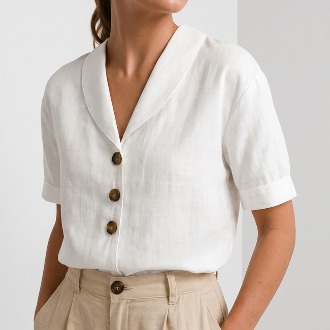 Camille Tailored Short-Sleeve Button-Up Blouse