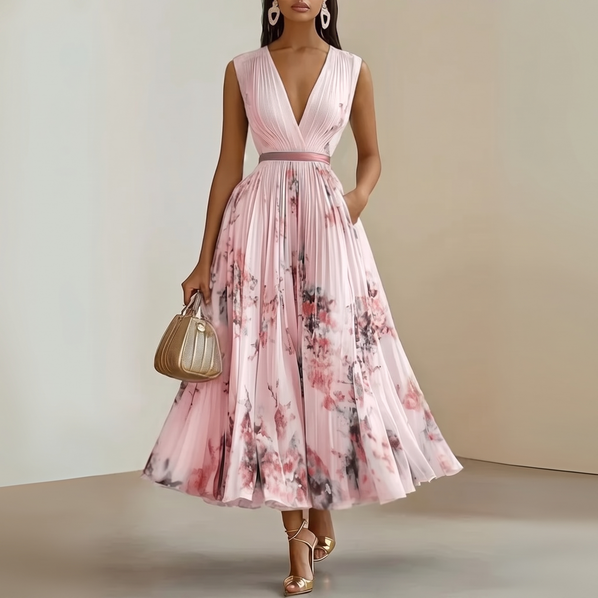 Aurelia Pleated Sleeveless Maxi Summer Dress