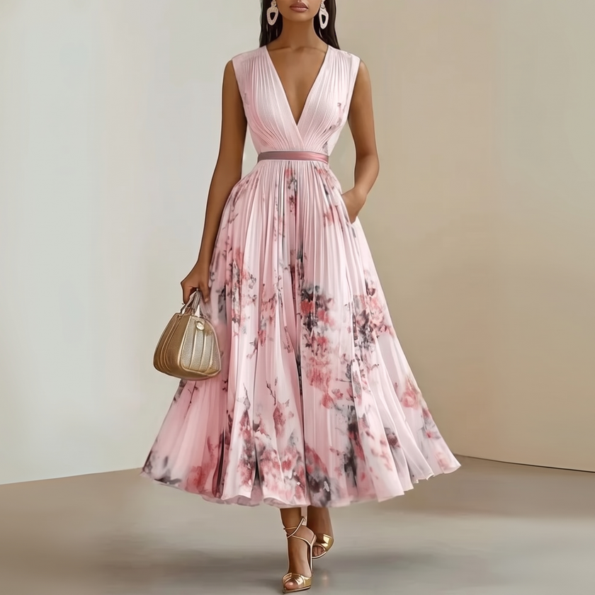 Aurelia Pleated Sleeveless Maxi Summer Dress