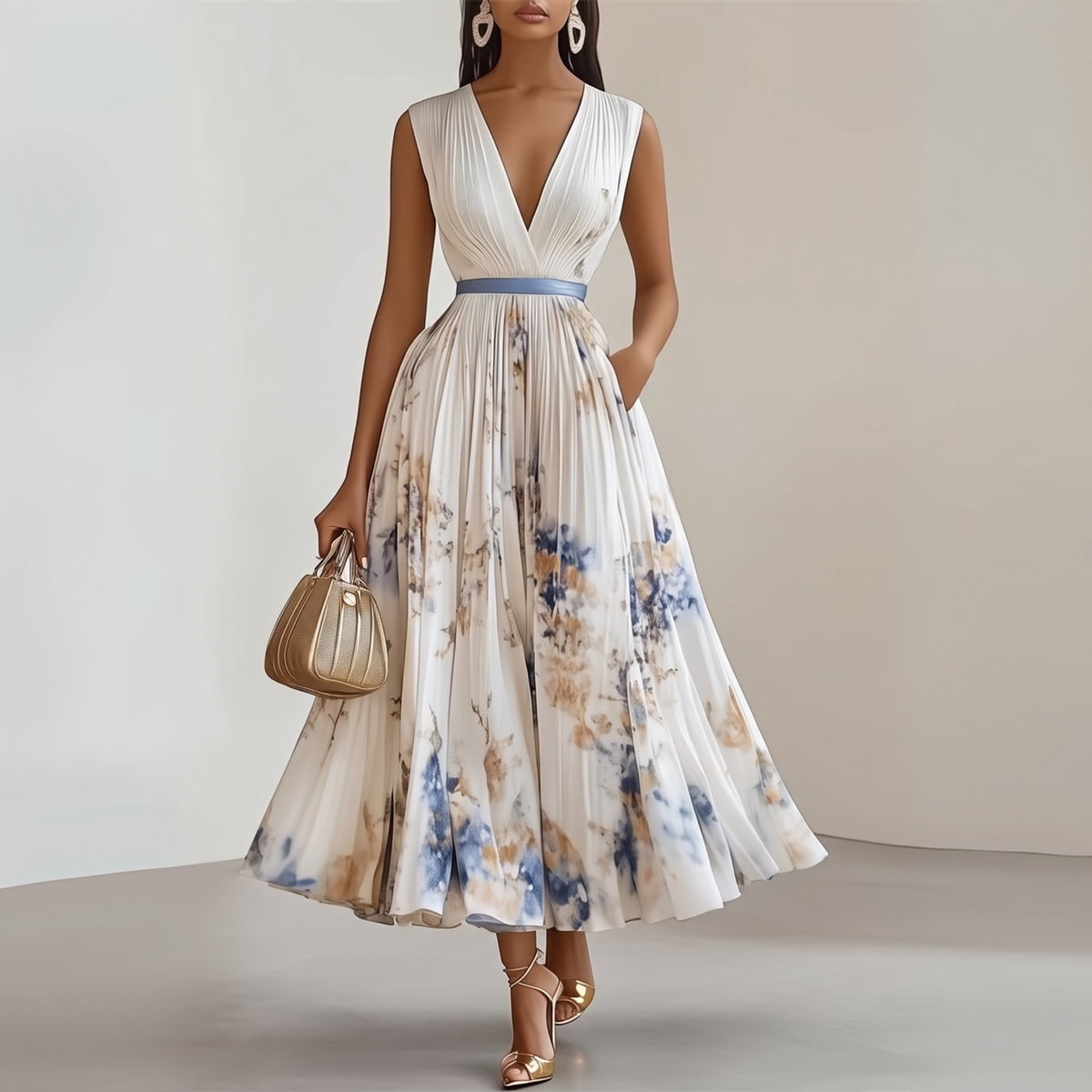 Aurelia Pleated Sleeveless Maxi Summer Dress