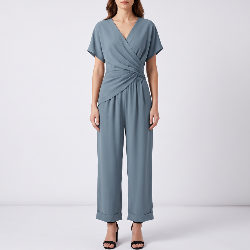 Giselle Wrap-Top and Straight-Leg Pant Set