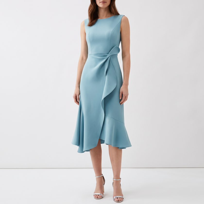 Elodie Ruffle-Hem Wrap Detail Midi Dress