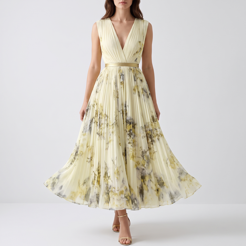 Aurelia Pleated Sleeveless Maxi Summer Dress