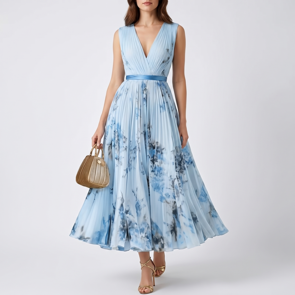 Aurelia Pleated Sleeveless Maxi Summer Dress
