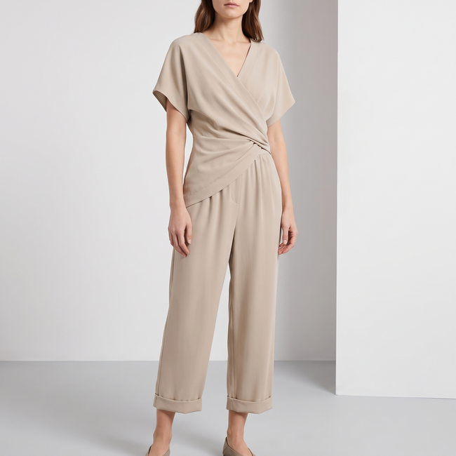 Giselle Wrap-Top and Straight-Leg Pant Set