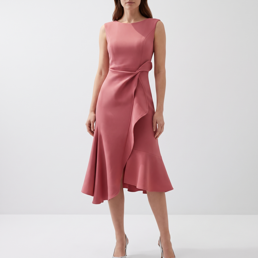 Elodie Ruffle-Hem Wrap Detail Midi Dress