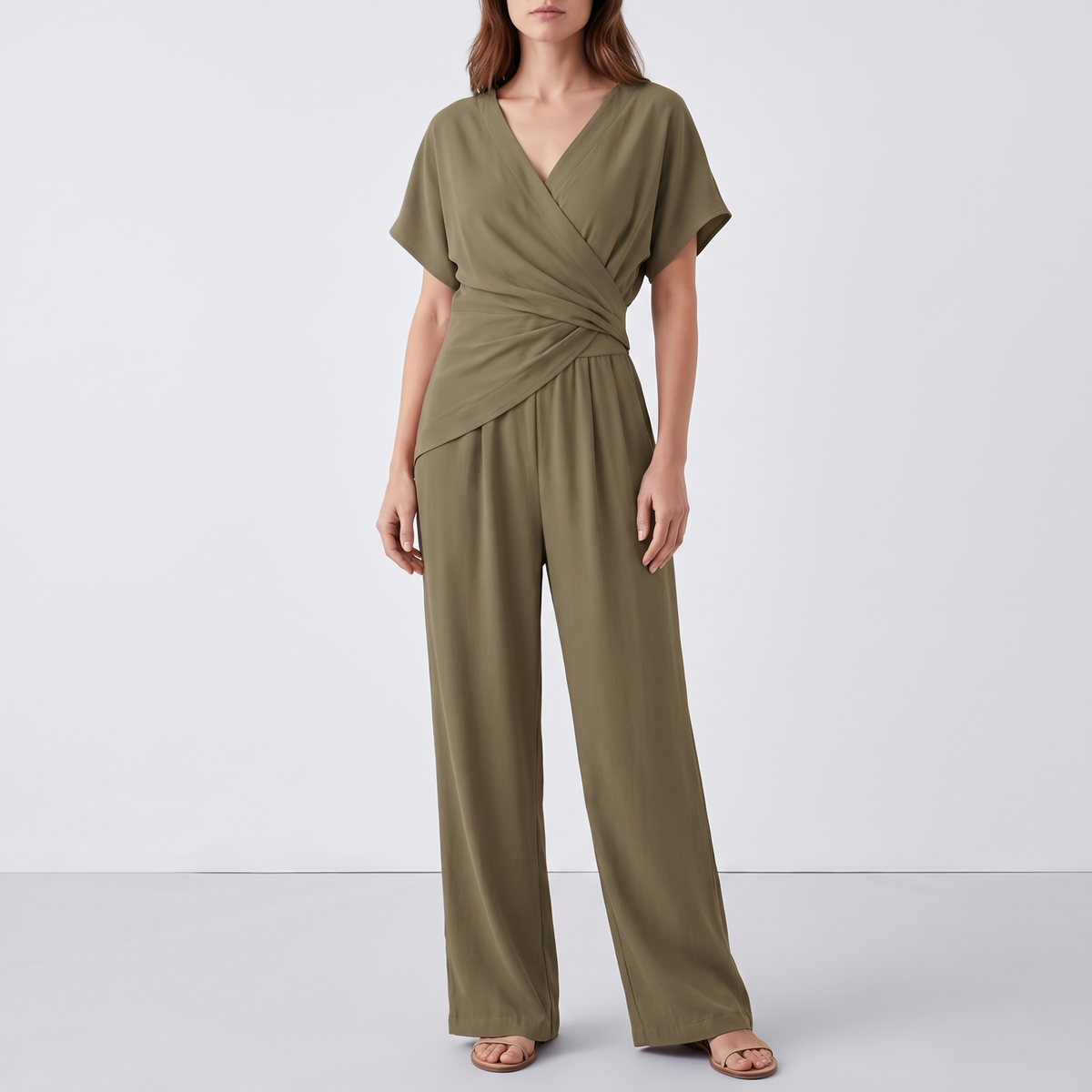 Giselle Wrap-Top and Straight-Leg Pant Set
