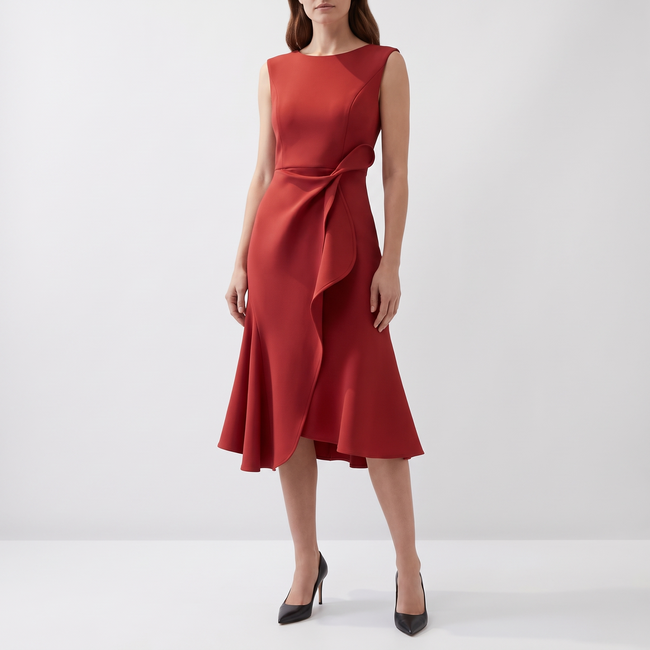 Elodie Ruffle-Hem Wrap Detail Midi Dress