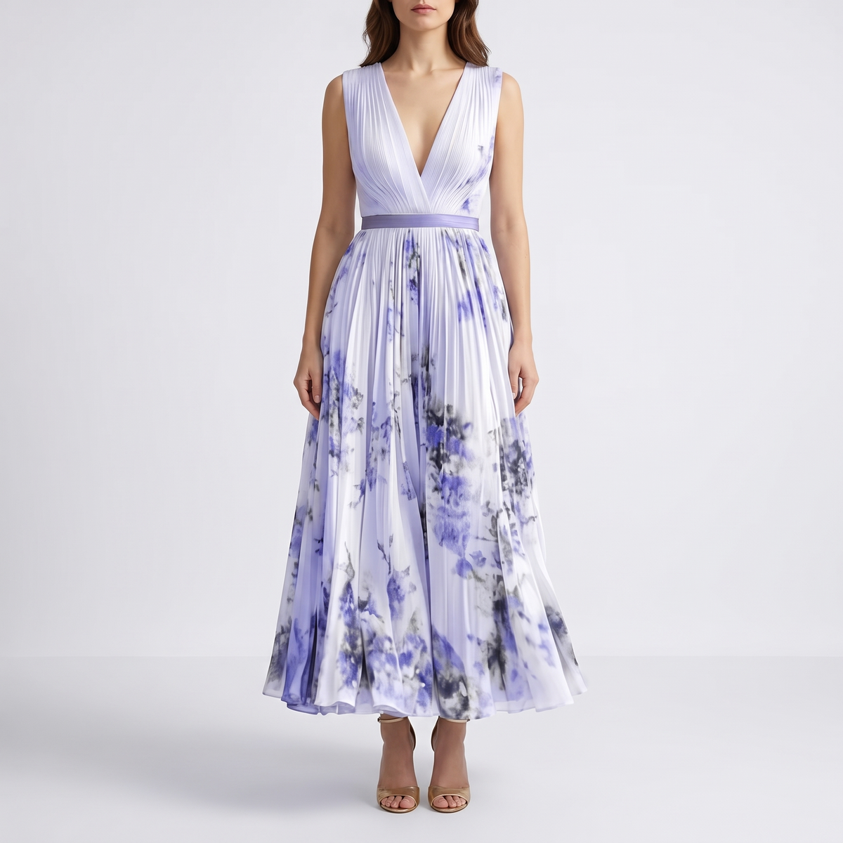 Aurelia Pleated Sleeveless Maxi Summer Dress