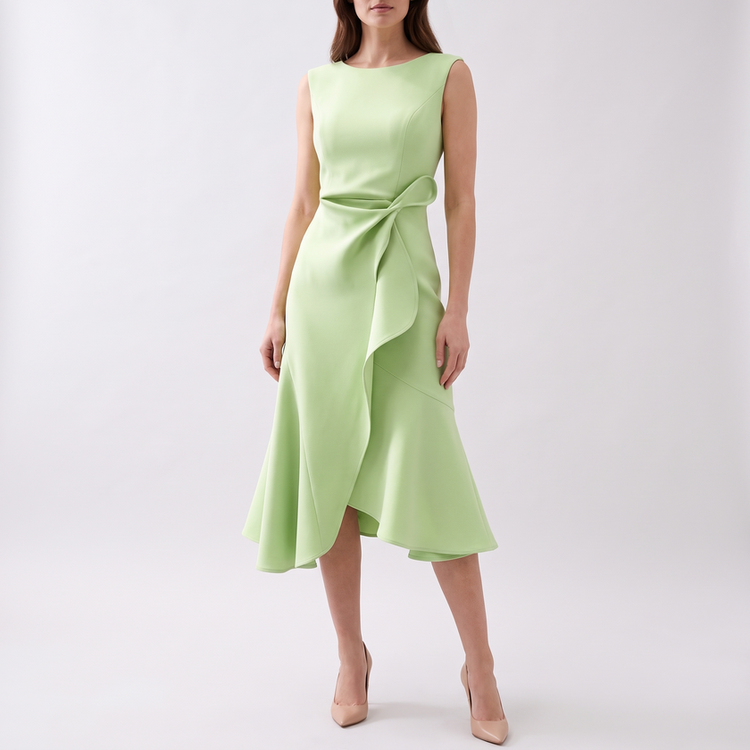 Elodie Ruffle-Hem Wrap Detail Midi Dress