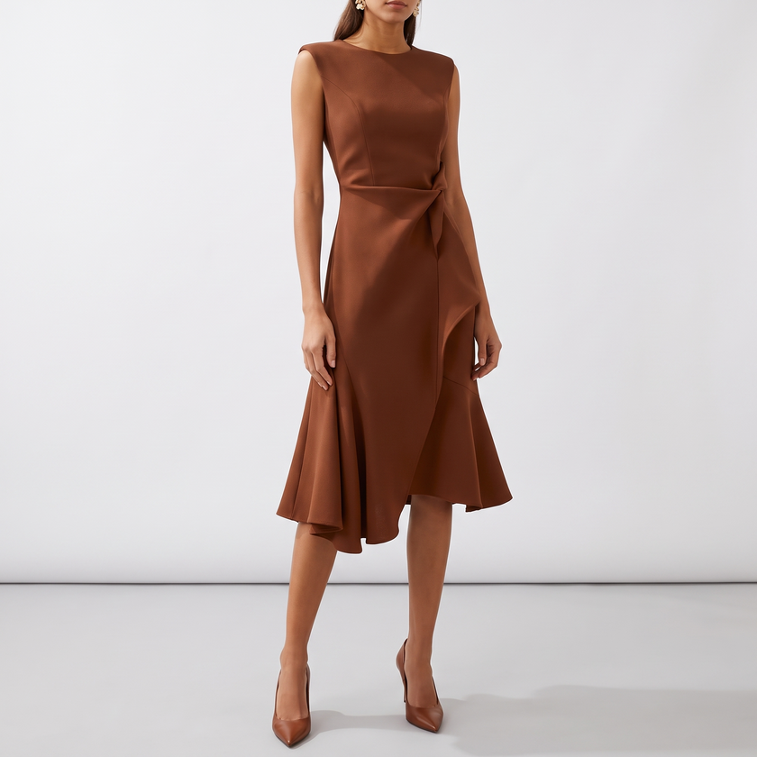 Elodie Ruffle-Hem Wrap Detail Midi Dress