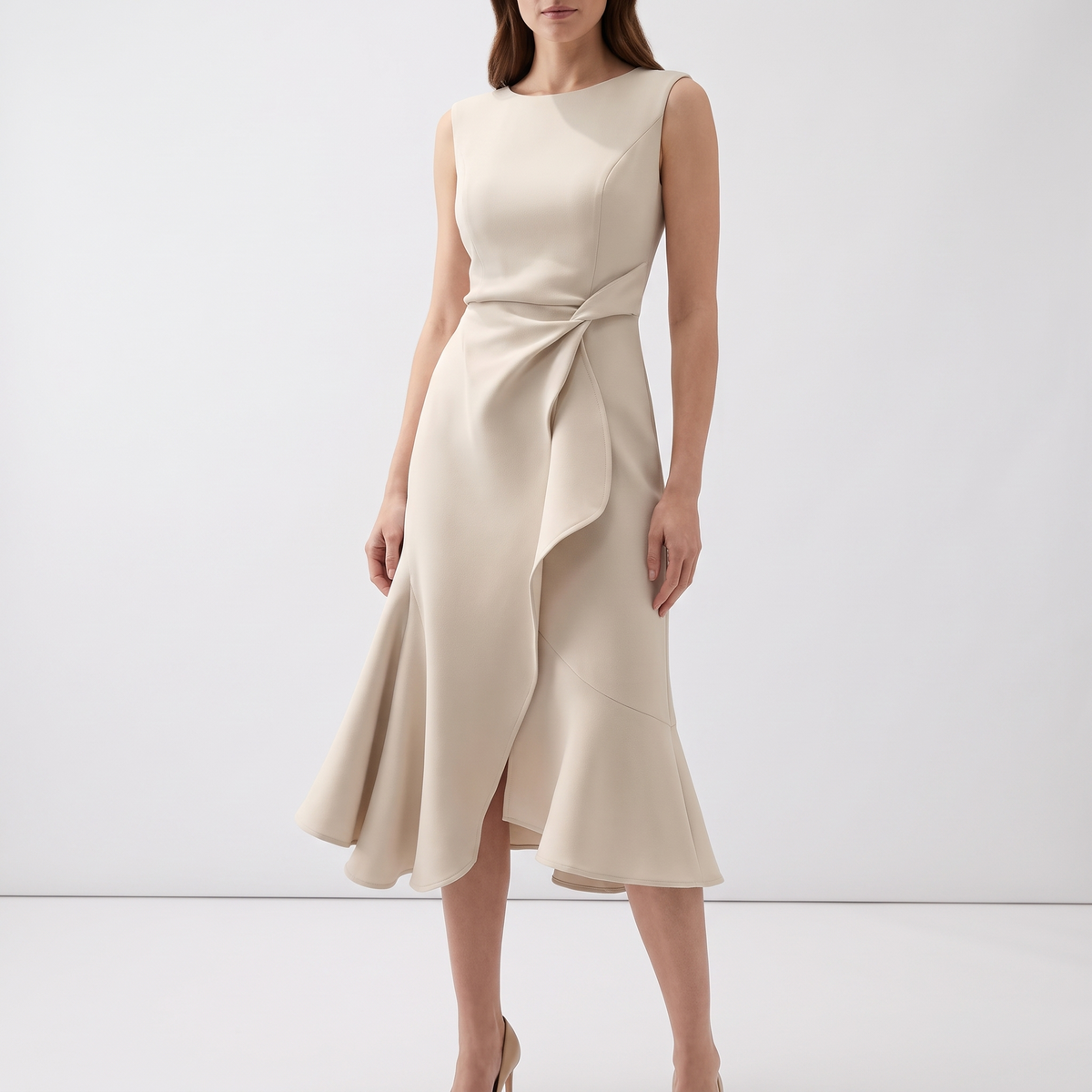 Elodie Ruffle-Hem Wrap Detail Midi Dress