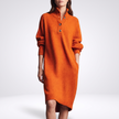 Arabella High-Neck Button Collar Midi Dress - Orange