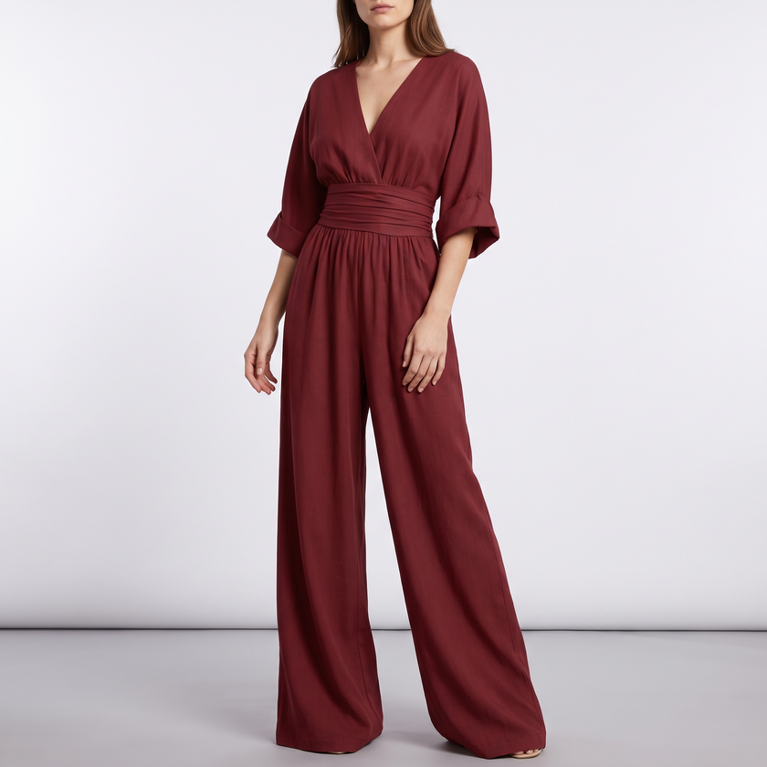 Genevieve Draped Wide-Leg V-Neck Jumpsuit - 2