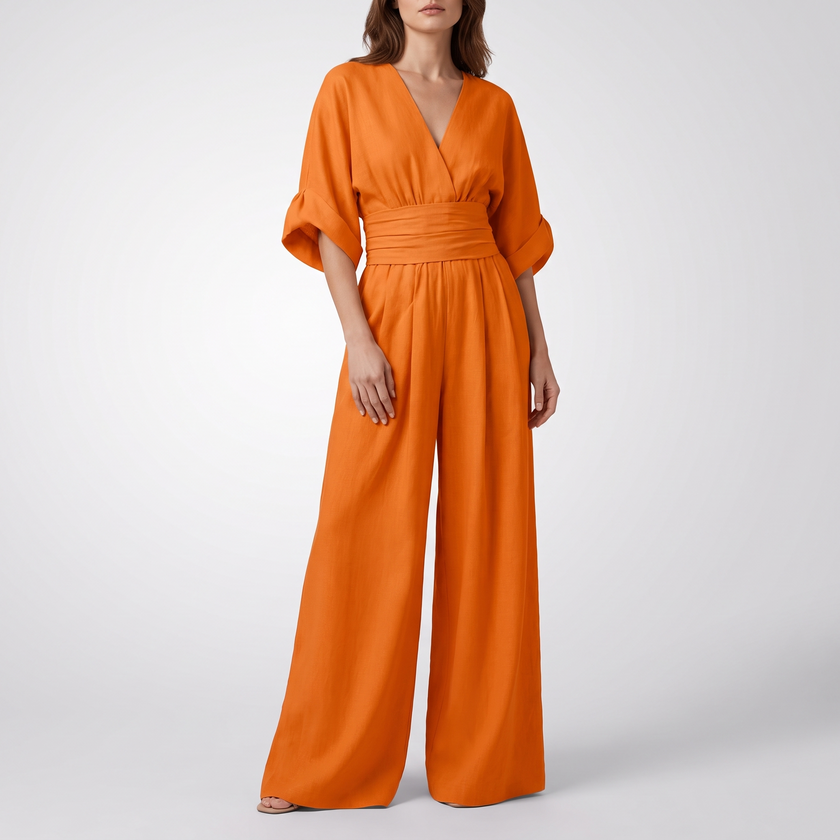 Genevieve Draped Wide-Leg V-Neck Jumpsuit - 6
