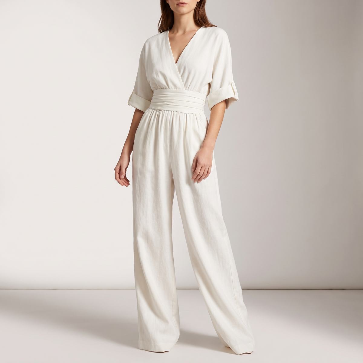 Genevieve Draped Wide-Leg V-Neck Jumpsuit - 1