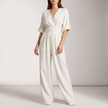 Genevieve Draped Wide-Leg V-Neck Jumpsuit - 1