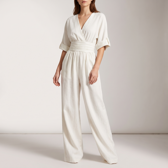 Genevieve Draped Wide-Leg V-Neck Jumpsuit - 1