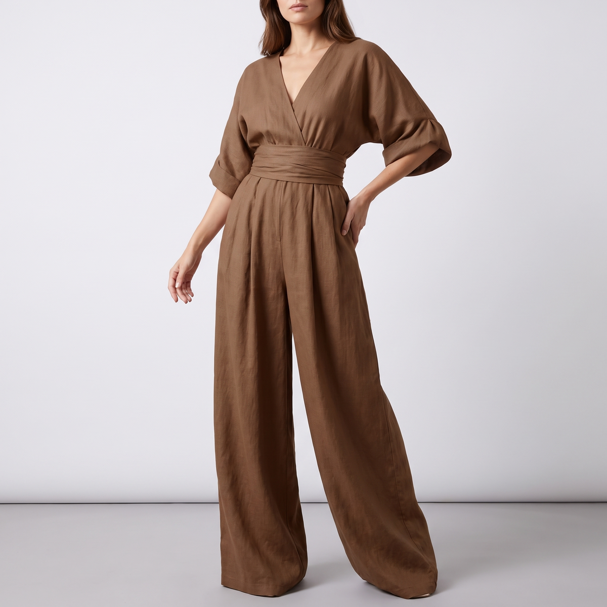 Genevieve Draped Wide-Leg V-Neck Jumpsuit - 9