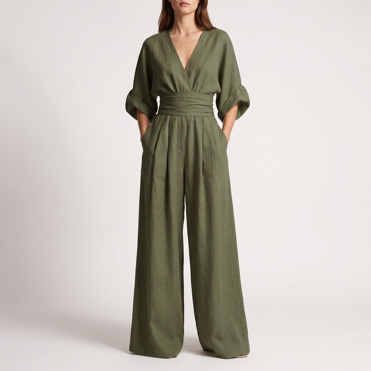 Genevieve Draped Wide-Leg V-Neck Jumpsuit - 8
