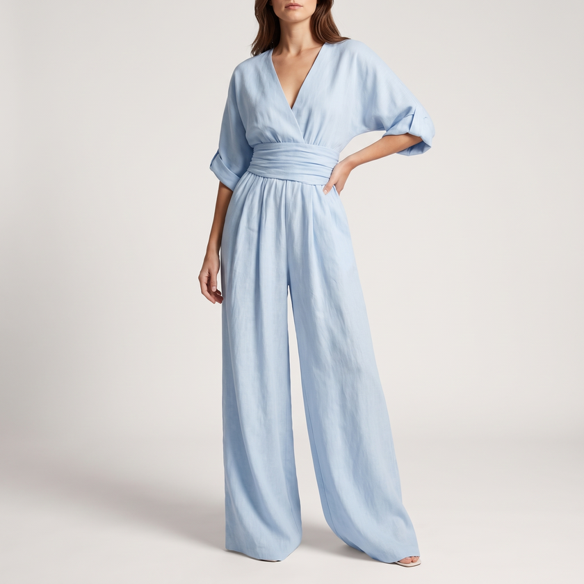 Genevieve Draped Wide-Leg V-Neck Jumpsuit - 3