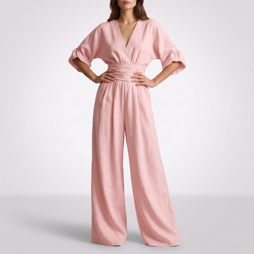 Genevieve Draped Wide-Leg V-Neck Jumpsuit - 7