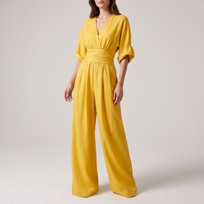 Genevieve Draped Wide-Leg V-Neck Jumpsuit - 4