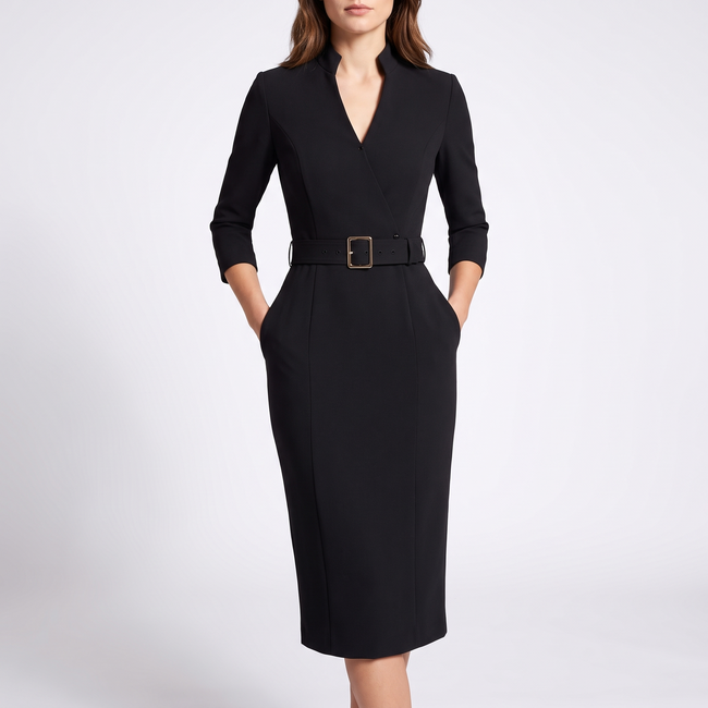 Vivian Belted Classic Collar Midi Dress - 1