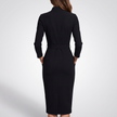 Vivian Belted Classic Collar Midi Dress - back view