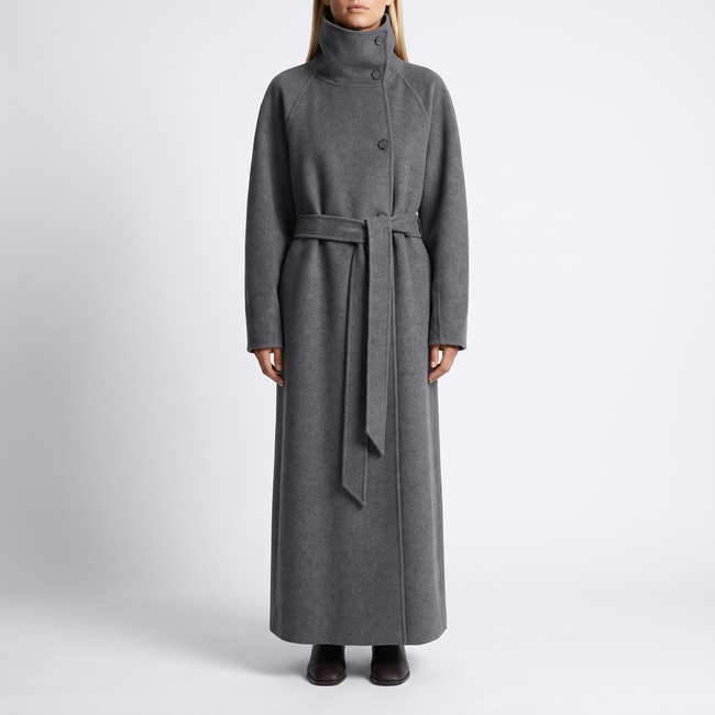 Odette Belted High-Collar Long Coat