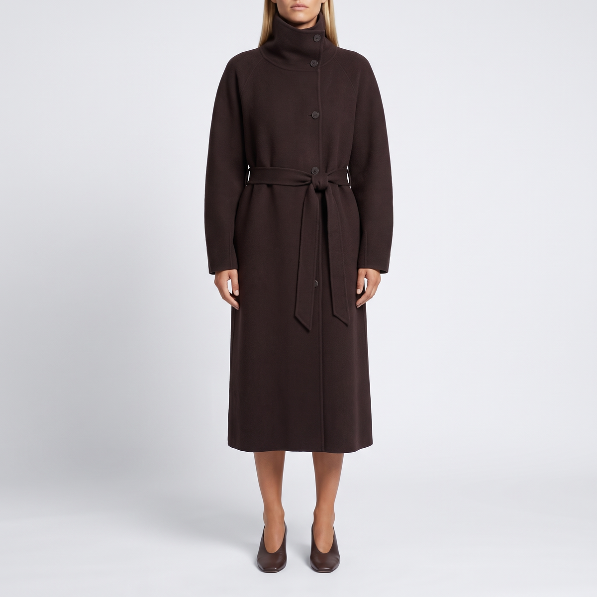Odette Belted High-Collar Long Coat