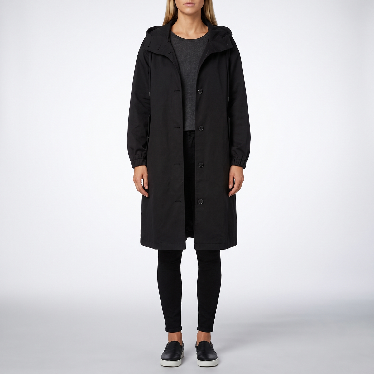 Emmeline Hooded Snap-Front Trench Coat