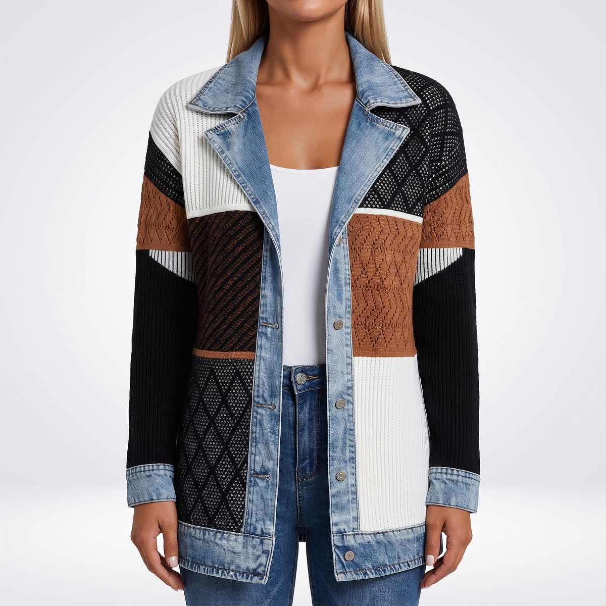 Capucine Patchwork Contrast Denim Jacket