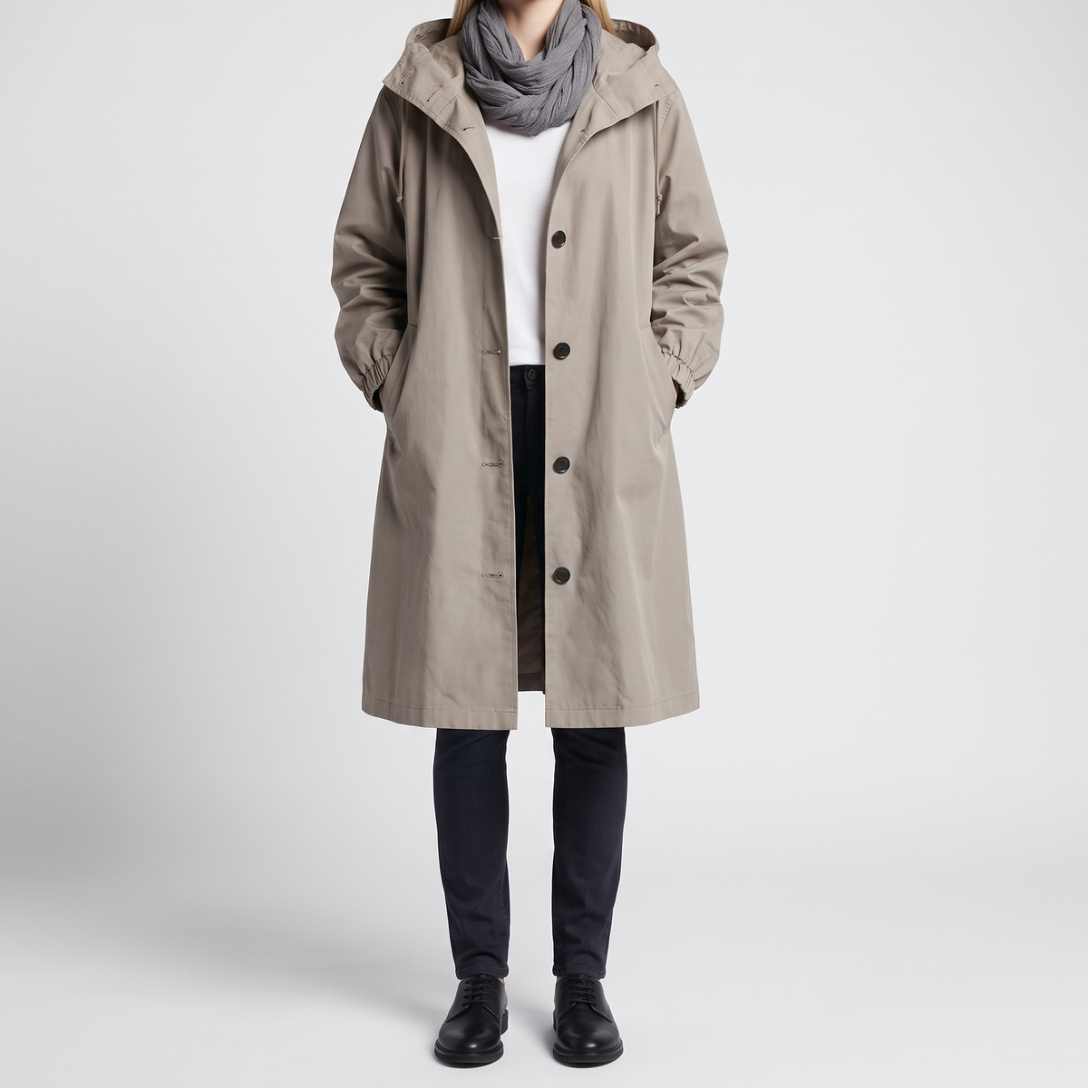 Emmeline Hooded Snap-Front Trench Coat