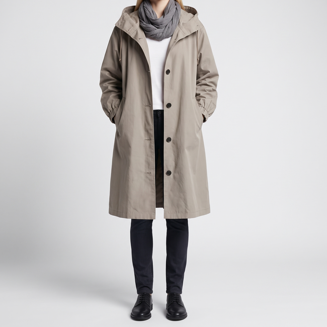 Emmeline Hooded Snap-Front Trench Coat